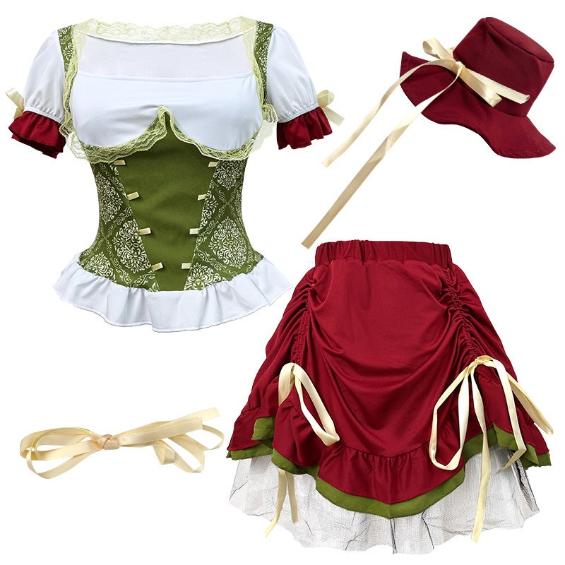 Munich Beer Maid Costume German Festival Outfit 820 short style [top + skirt + ribbon + headwear]