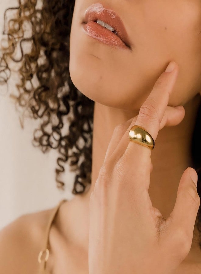 NOKMIT Chunky Dome Rings for Women Dainty 14K Gold Silver Tone Cute Bold Dome Statement Ring Thick Minimalist Thumb Band High Polished Smooth Comfort Fit (1PC Thick Gold, 7) - Image 3
