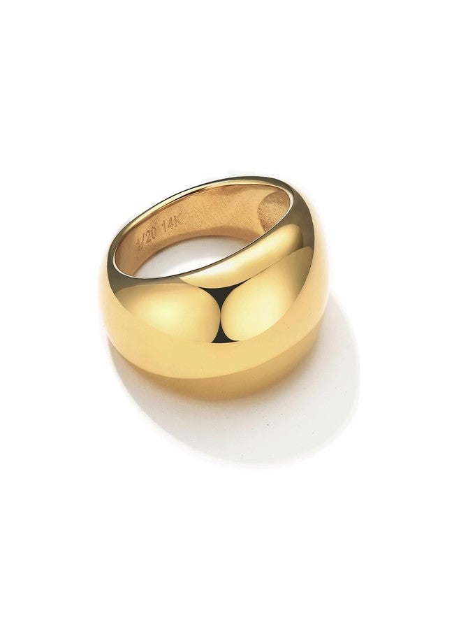NOKMIT Chunky Dome Rings for Women Dainty 14K Gold Silver Tone Cute Bold Dome Statement Ring Thick Minimalist Thumb Band High Polished Smooth Comfort Fit (1PC Thick Gold, 7) - Image 1