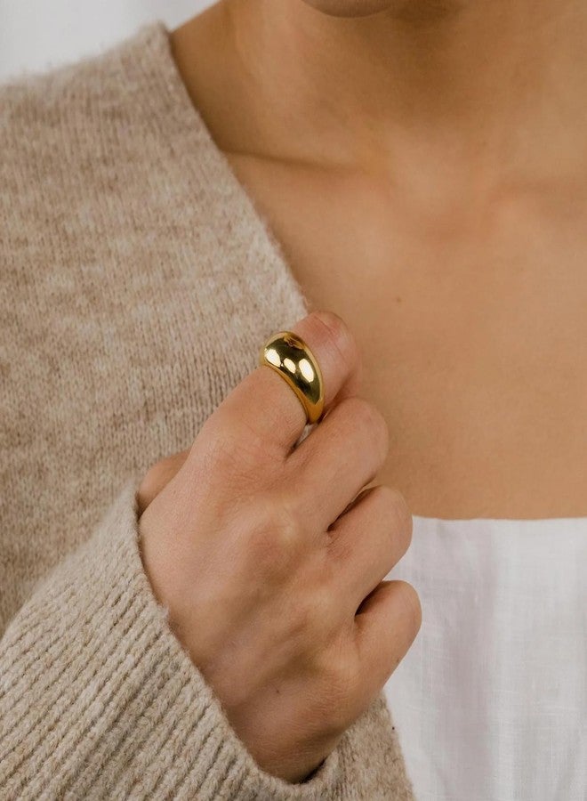 NOKMIT Chunky Dome Rings for Women Dainty 14K Gold Silver Tone Cute Bold Dome Statement Ring Thick Minimalist Thumb Band High Polished Smooth Comfort Fit (1PC Thick Gold, 7) - Image 4