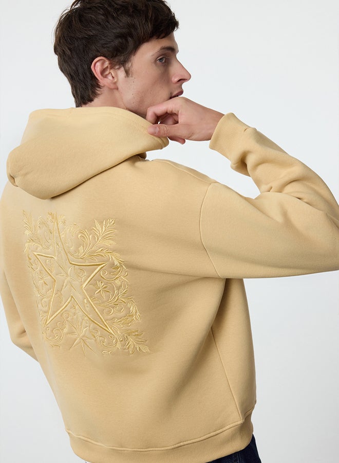 trendyol Stone Oversize/Wide Cut Back Embroidered Detailed Hooded Sweatshirt - Image 2