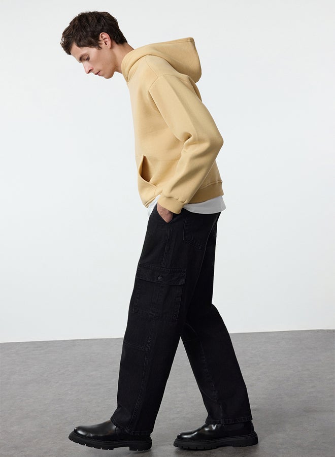 trendyol Stone Oversize/Wide Cut Back Embroidered Detailed Hooded Sweatshirt - Image 4