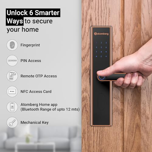 atomberg SL 1 Smart Door Lock | 6 Ways Unlocking | Fingerprint | PIN | OTP | NFC Card | Atomberg Home App (Data Stored in India)| Key | Free Installation | 2 Year Warranty by Atomberg (Rose Gold) - Image 2