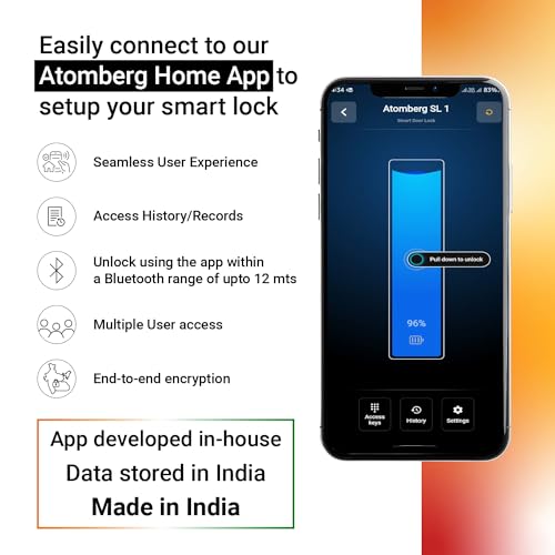 atomberg SL 1 Smart Door Lock | 6 Ways Unlocking | Fingerprint | PIN | OTP | NFC Card | Atomberg Home App (Data Stored in India)| Key | Free Installation | 2 Year Warranty by Atomberg (Rose Gold) - Image 3