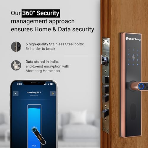 atomberg SL 1 Smart Door Lock | 6 Ways Unlocking | Fingerprint | PIN | OTP | NFC Card | Atomberg Home App (Data Stored in India)| Key | Free Installation | 2 Year Warranty by Atomberg (Rose Gold) - Image 4