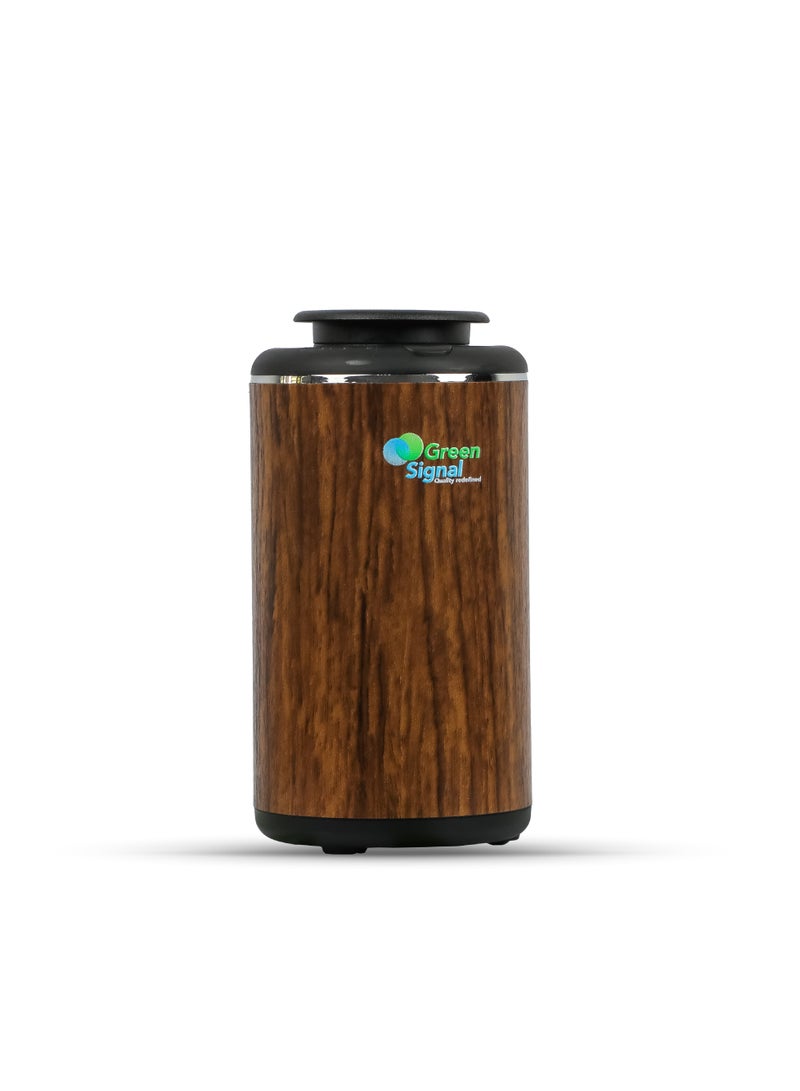 Green Signal Diffuser for car with Essential Oils - Brown Wooden Design - Rechargeable - Cold and Nano Vapor Technology  - Image 1