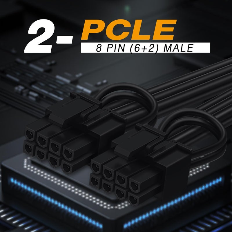 COMeap 12VHPWR Cable Extension, 16 Pin Female to Dual 8 Pin(6+2) Male PCIe Conversion GPU Power Cable for Power Supply with 12+4pin 12VHPWR Port 11.8in (30cm) Black - Image 3