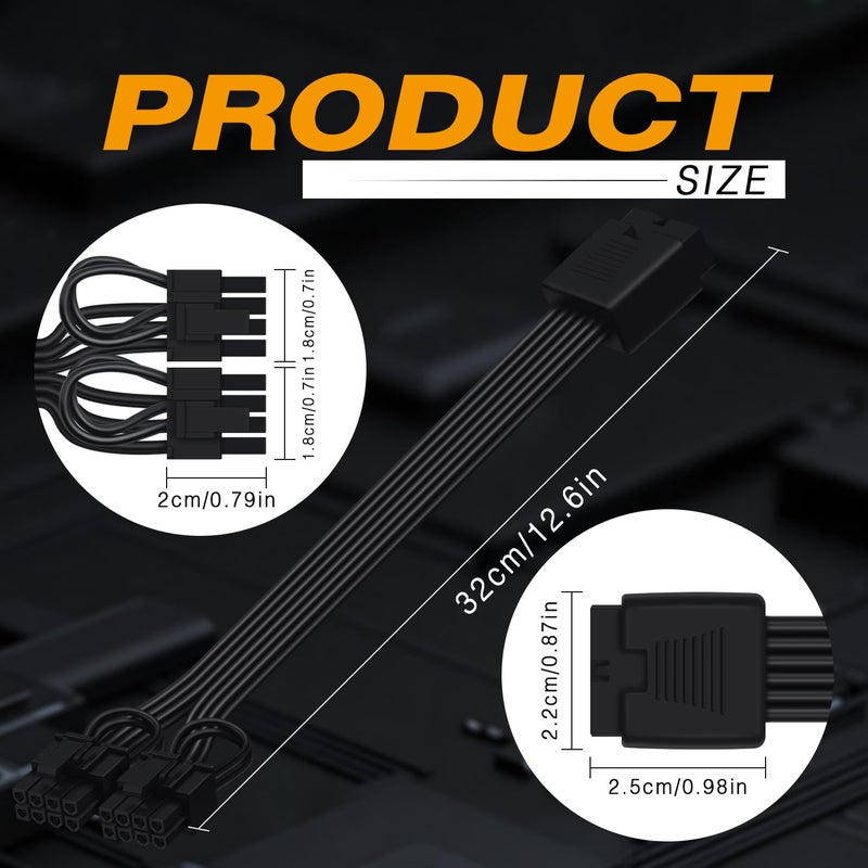 COMeap 12VHPWR Cable Extension, 16 Pin Female to Dual 8 Pin(6+2) Male PCIe Conversion GPU Power Cable for Power Supply with 12+4pin 12VHPWR Port 11.8in (30cm) Black - Image 4