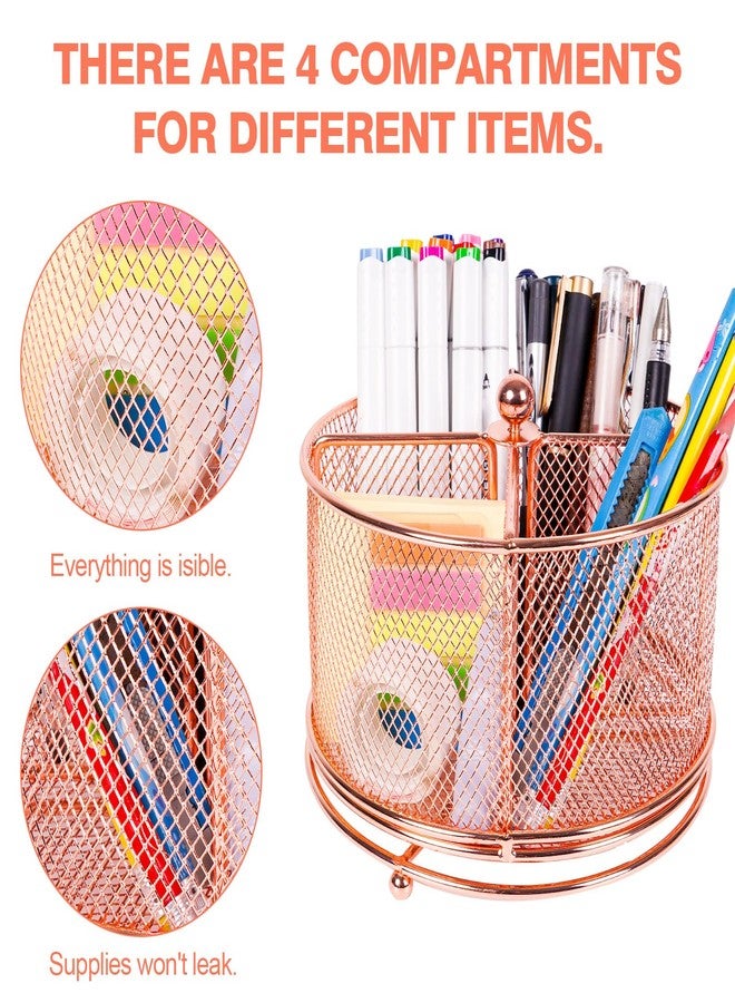 Mafegu 360° Rotating Multifunctional Pen Holder, Cosmetic Organizer, Cutlery Holder for Kitchen, Party Camping Picnic, Dressing Room, Desktop Stationery Storage, 4 Compartments Mesh Large Capacity Storage - Image 3
