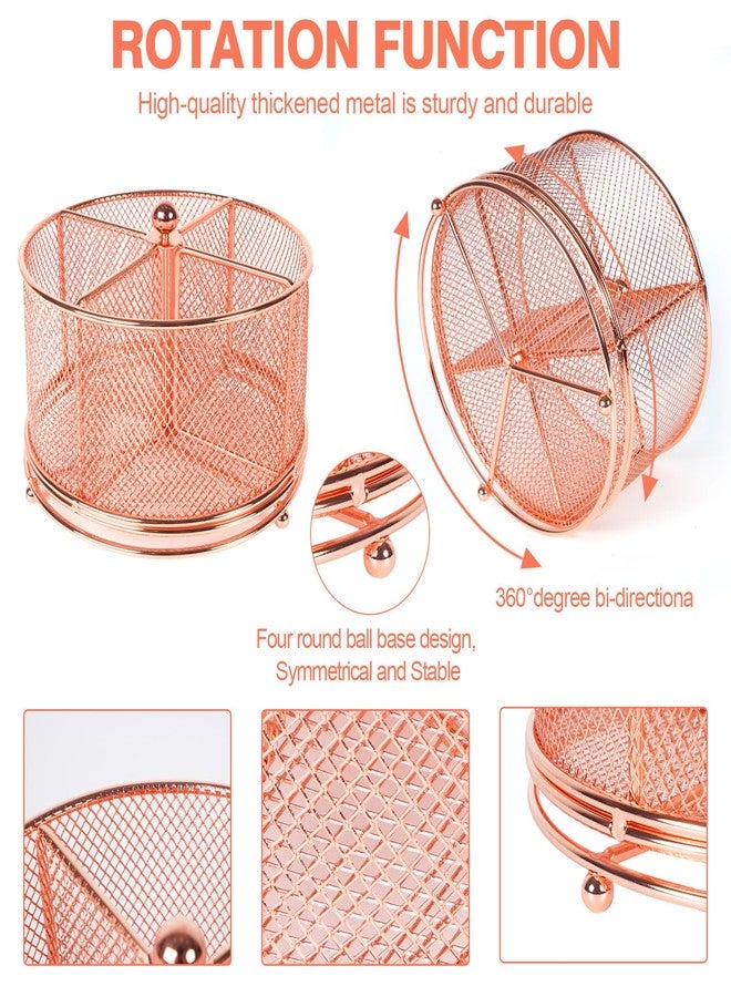 Mafegu 360° Rotating Multifunctional Pen Holder, Cosmetic Organizer, Cutlery Holder for Kitchen, Party Camping Picnic, Dressing Room, Desktop Stationery Storage, 4 Compartments Mesh Large Capacity Storage - Image 2
