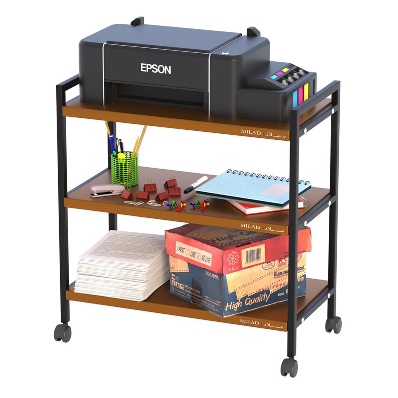 MILAD 3Tier Rolling Trolley with Wheels Heavy Duty Multifunctional Metal Frame Cart Ideal for Home Kitchen Bathroom and Office Storage Storage Organizer Black Golden - Image 1