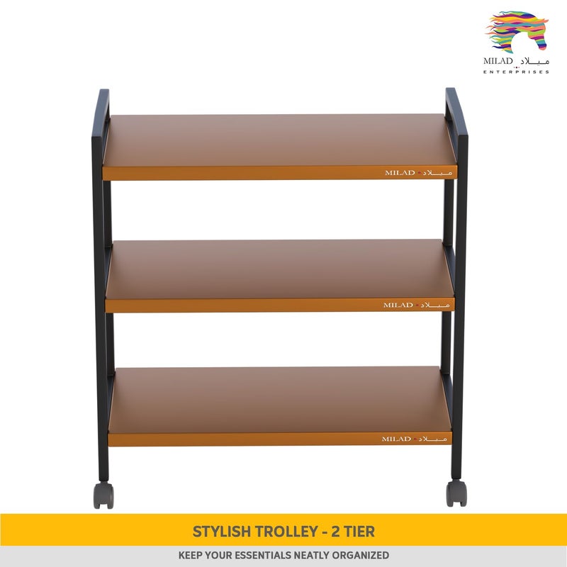 MILAD 3Tier Rolling Trolley with Wheels Heavy Duty Multifunctional Metal Frame Cart Ideal for Home Kitchen Bathroom and Office Storage Storage Organizer Black Golden - Image 2