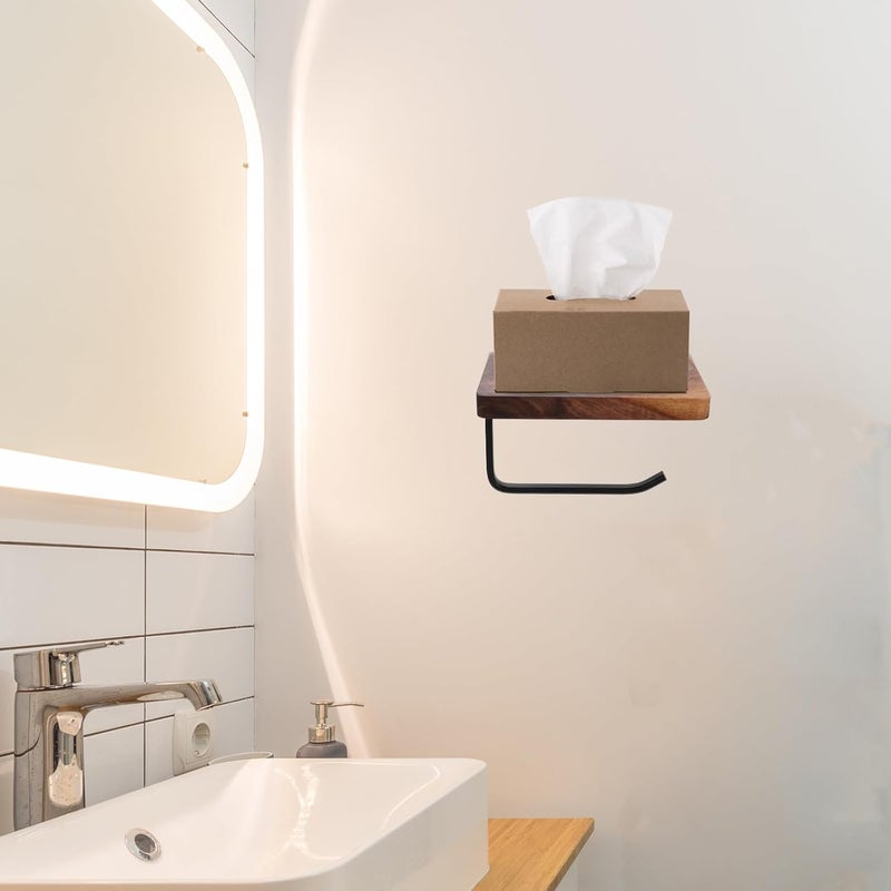 SHOWERORO Wall-Mounted Roll Paper Holder and Tissue Storage Rack, Black Walnut Solid Wood, No-Drill and Screw Installation, Bathroom Toilet Paper Organizer for Home and Bathroom Use - Image 5
