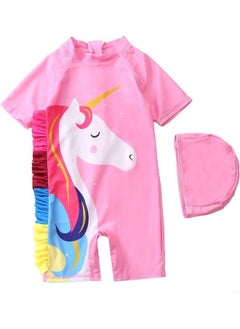 Unicorn Printed Swimming Suit With Cap 5-6Y