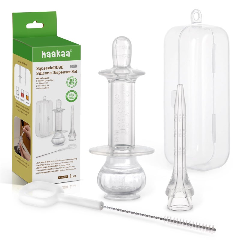haakaa Baby Medicine Dispenser Set,Baby Essentials,Baby Medicine Syringe,Unique Silicone Ball Design,Medical-Grade Silicone,0 Months+ - Image 1