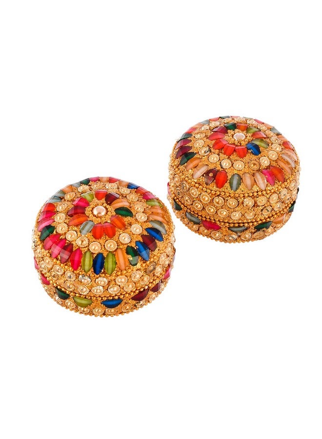 Craftam Aluminium Golden Jewellery Dibbi, Kumkum Box, Fancy Sindoor Dibbi, Vanity Box (Set of 2 Pcs) - Image 3