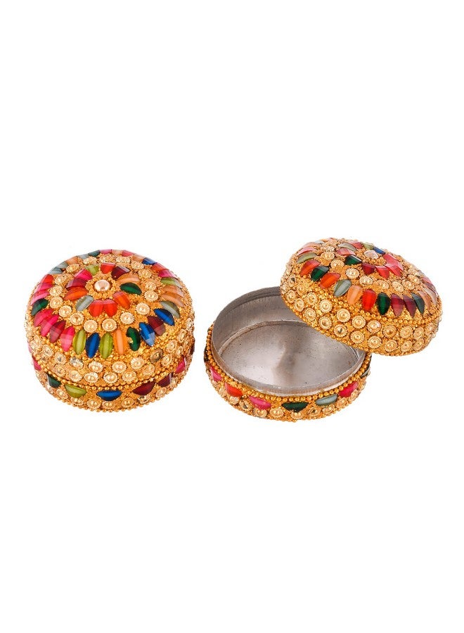 Craftam Aluminium Golden Jewellery Dibbi, Kumkum Box, Fancy Sindoor Dibbi, Vanity Box (Set of 2 Pcs) - Image 4