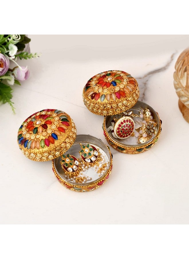 Craftam Aluminium Golden Jewellery Dibbi, Kumkum Box, Fancy Sindoor Dibbi, Vanity Box (Set of 2 Pcs) - Image 2