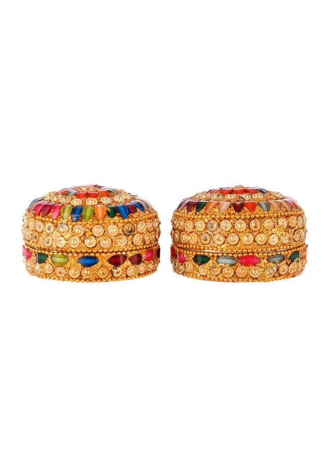 Craftam Aluminium Golden Jewellery Dibbi, Kumkum Box, Fancy Sindoor Dibbi, Vanity Box (Set of 2 Pcs) - Image 5