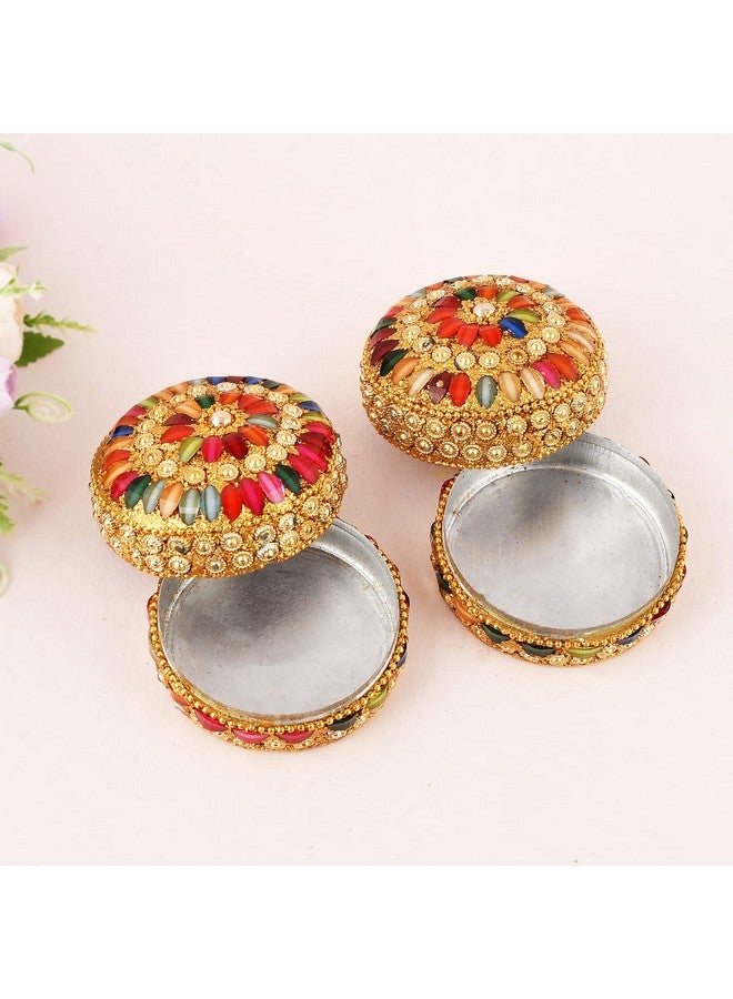 Craftam Aluminium Golden Jewellery Dibbi, Kumkum Box, Fancy Sindoor Dibbi, Vanity Box (Set of 2 Pcs) - Image 1