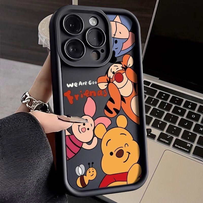 Apple iPhone 16 Pro Phone Case, TPU Shockproof, Stylish and Creative Painted Bee and Bear Drop-Proof Soft Case (Black)