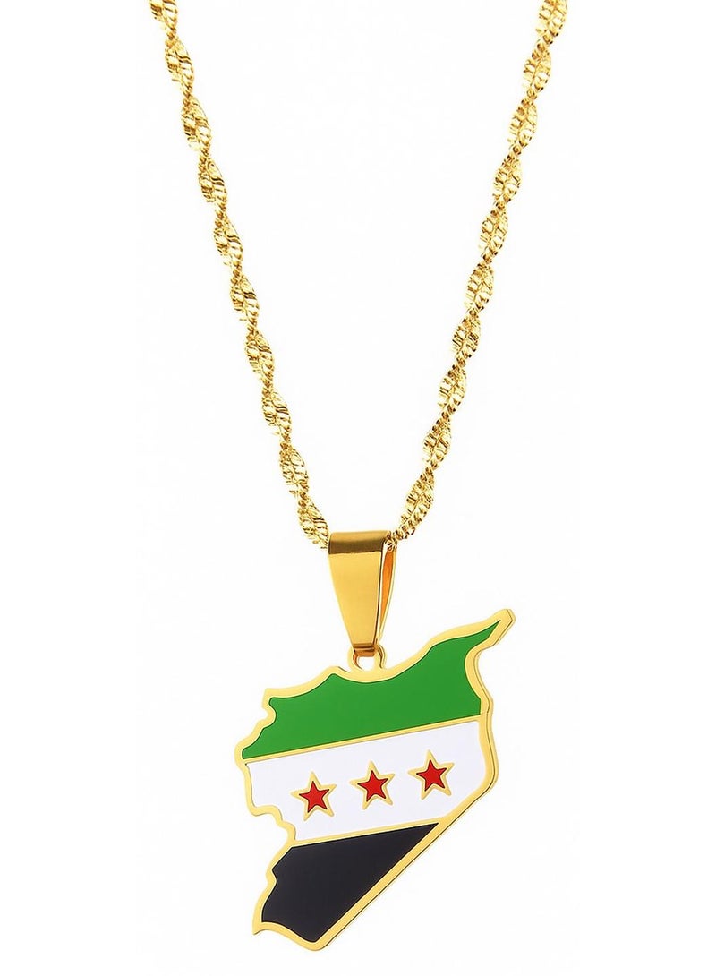 قلادة سيارة من الفولاذ المقاوم للصدأ على شكل علم سوريا، قلادة متينة وأنيقة للرجال والنساء - Image 1
