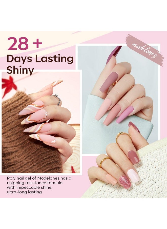 modelones modelones Poly Extension Gel Kit for Nail, 12 Colors Pink Glitter Nude Tones Poly Nail Gel Set French Manicure DIY Design Nail Art Home Salon Gifts  - Image 2