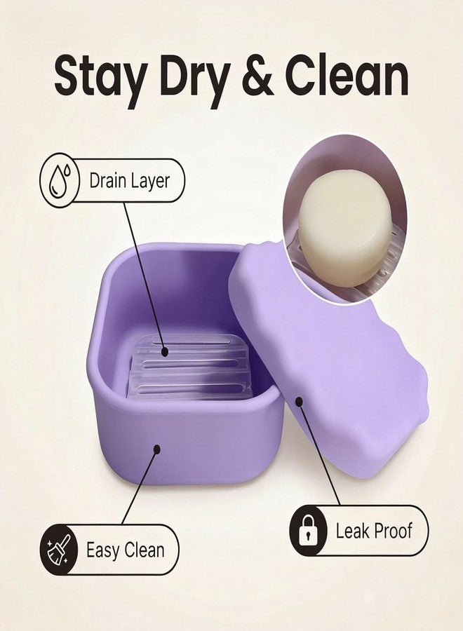 Vonpri Silicone Travel Soap Case, Leak Proof Soap Dish Holder with Drainage, Shower Container for Kitsch Shampoo Bars & Standard Soaps Traveling Accessories for Gym Camping (Purple, Square) - Image 4