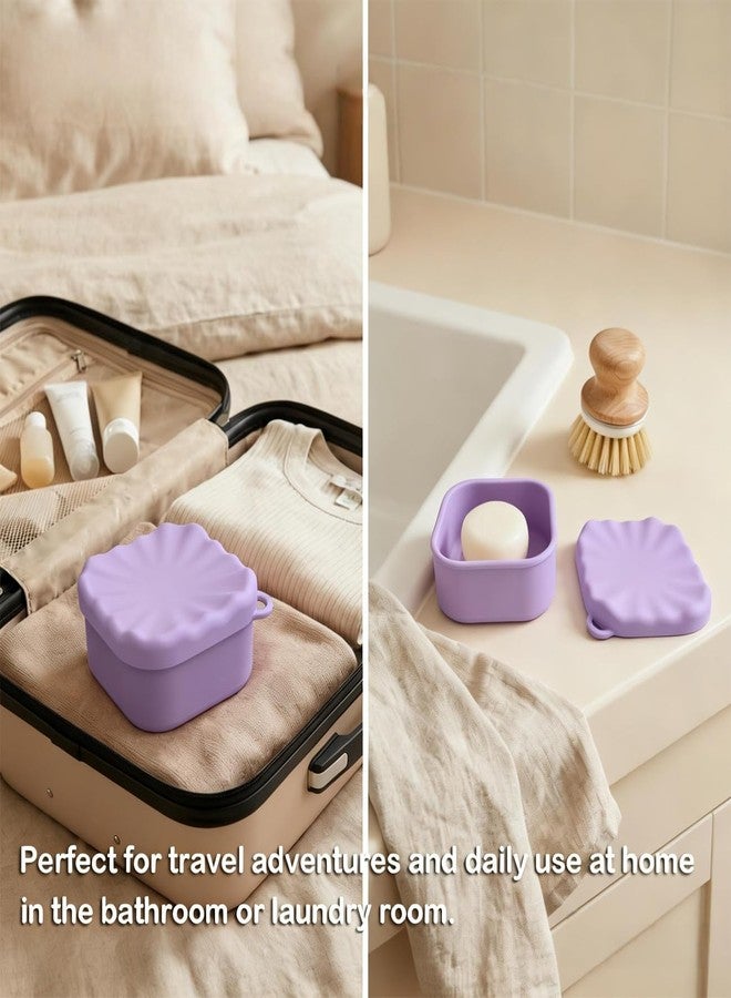 Vonpri Silicone Travel Soap Case, Leak Proof Soap Dish Holder with Drainage, Shower Container for Kitsch Shampoo Bars & Standard Soaps Traveling Accessories for Gym Camping (Purple, Square) - Image 2