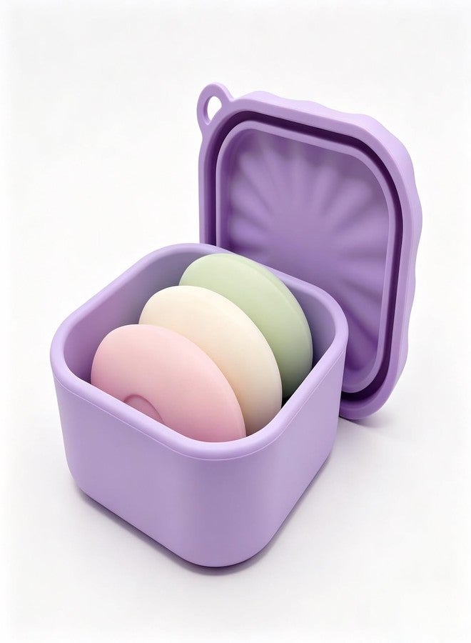 Vonpri Silicone Travel Soap Case, Leak Proof Soap Dish Holder with Drainage, Shower Container for Kitsch Shampoo Bars & Standard Soaps Traveling Accessories for Gym Camping (Purple, Square) - Image 1