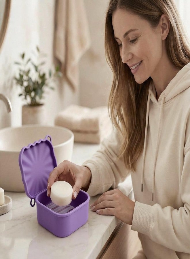 Vonpri Silicone Travel Soap Case, Leak Proof Soap Dish Holder with Drainage, Shower Container for Kitsch Shampoo Bars & Standard Soaps Traveling Accessories for Gym Camping (Purple, Square) - Image 3
