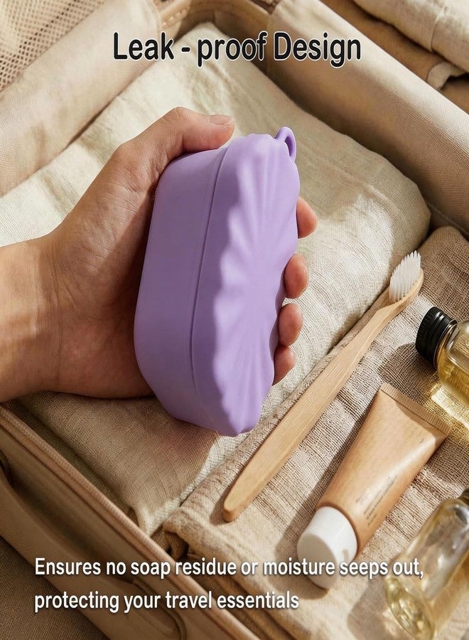 Vonpri Silicone Travel Soap Case, Leak Proof Soap Dish Holder with Drainage, Shower Container for Kitsch Shampoo Bars & Standard Soaps Traveling Accessories for Gym Camping (Purple, Square) - Image 5