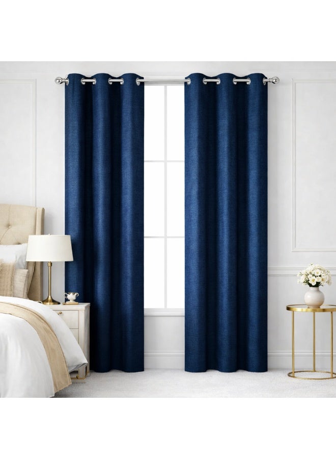 Bliss Casa Indigo Lite Window Curtains 2 Pack 240 x 140 cm – Lightweight Solid Eyelet Curtains for Bedroom Living Room – Soft Light Filtering Drapes