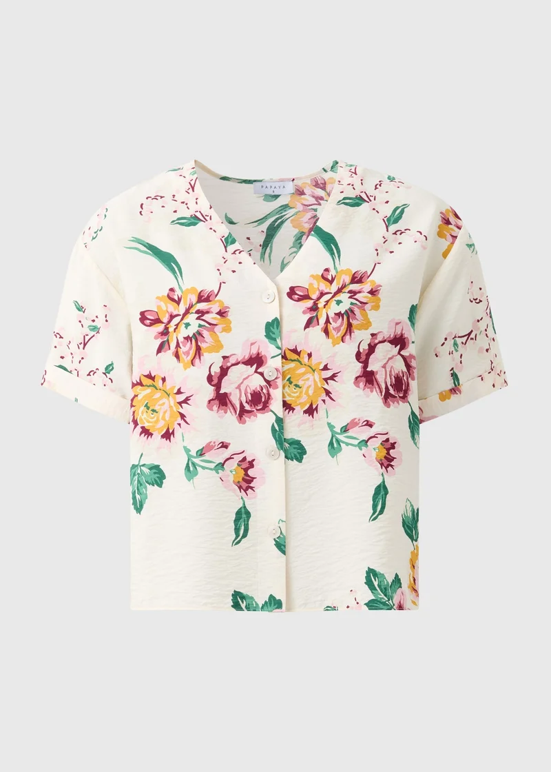 Matalan Cream Floral Button V-Neck Shirt
