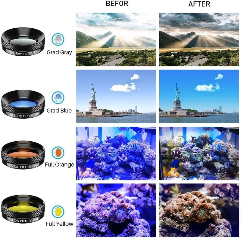 Miao Lab 11 in 1 Phone Camera Lens Kit - Wide Angle Lens & Macro Lens+Fisheye Lens/ND32/kaleidoscope/CPL/Color Lens Compatible with iPhone Samsung Sony and Most of Smartphone - Image 4