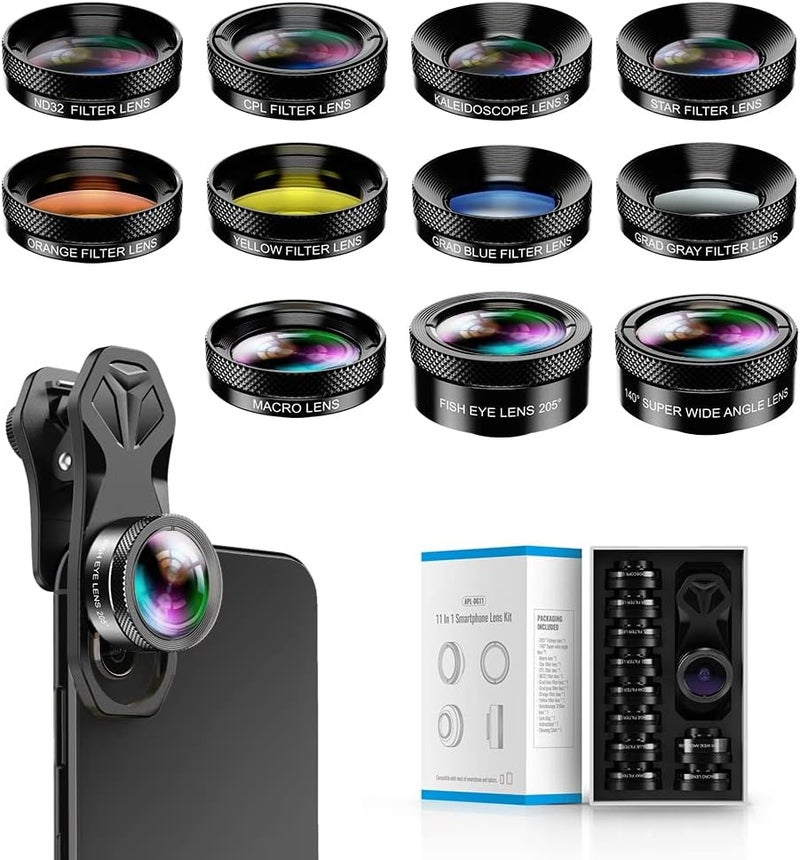 Miao Lab 11 in 1 Phone Camera Lens Kit - Wide Angle Lens & Macro Lens+Fisheye Lens/ND32/kaleidoscope/CPL/Color Lens Compatible with iPhone Samsung Sony and Most of Smartphone - Image 1