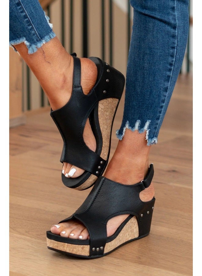 Large Number Of Roman Sandals Flat Platform Plus Size Women's Shoes Fish Mouth Velcro Casual Sandals