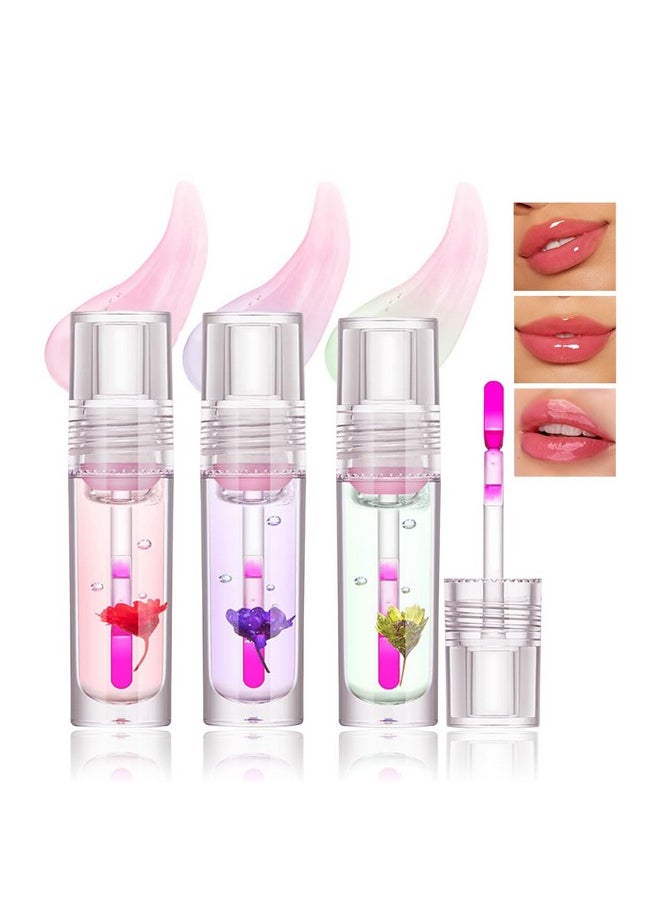 Aaiffey - Plumping Lip Glow Oilhydrating Tinted Lip Oil Color Changing Lip Gloss Floral Moisturizing Lip Balm Lip Care For Dry Lip Long Lasting Nourishing 3Pack - Image 1