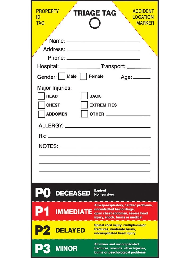 Accuform 50 Triage Tags with Perforations to The Proper Injury Level, TRIAGE TAG NO. #### (Random Start Sequential Numbering with Bar Code), 8" x 4", PF-Cardstock, TTR100 - Image 1