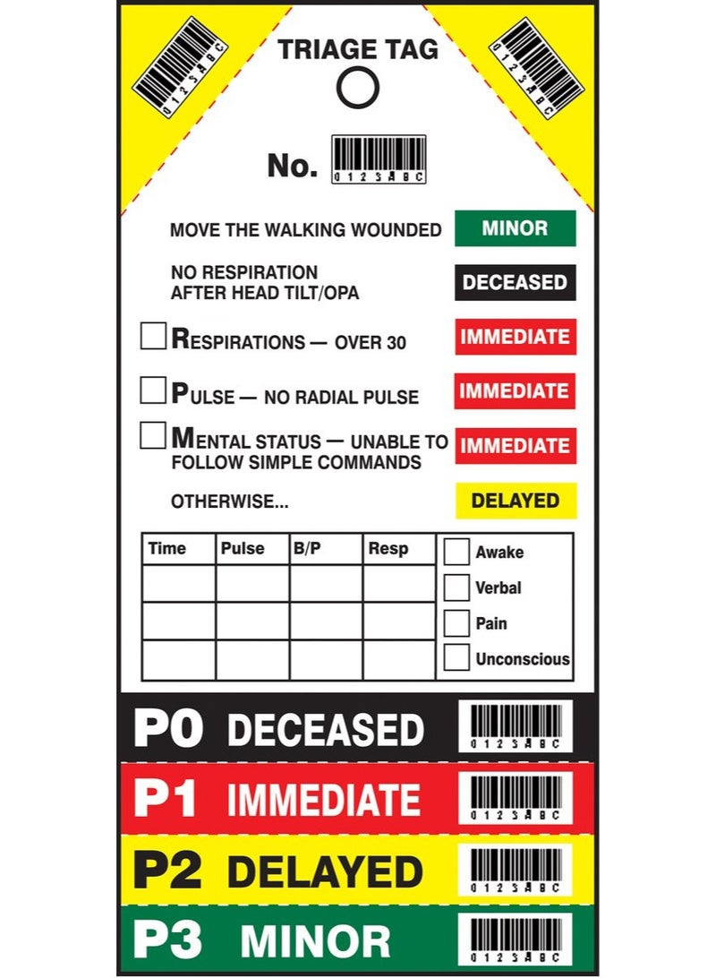 Accuform 50 Triage Tags with Perforations to The Proper Injury Level, TRIAGE TAG NO. #### (Random Start Sequential Numbering with Bar Code), 8" x 4", PF-Cardstock, TTR100 - Image 2