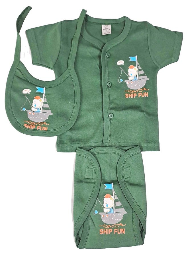 Ess Cubes Enterprise EssCubes Enterprise Super Soft Infant New Born Baby Boy and Baby Girls Clothes Shirt, Washable Diaper Nappy with Bib Set 3-6 Months (Green) - Image 1