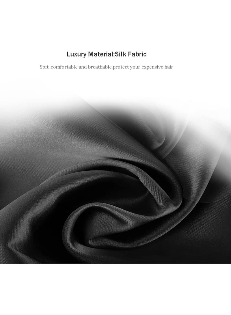 Shower Caps, Silk Lined Shower Cap for Women, Reusable, Adjustable Size, Washable Waterproof, Large Satin Shower Cap-Black - Image 4