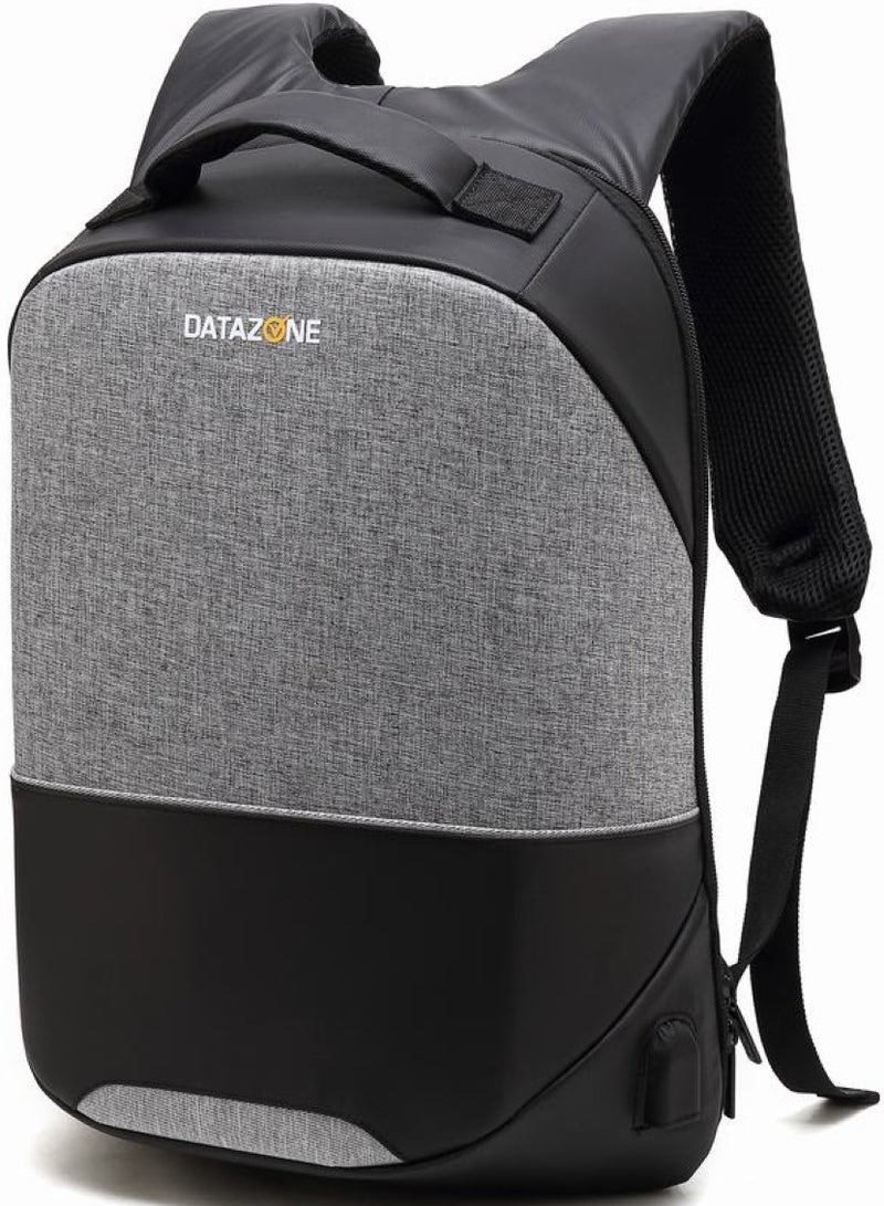 داتا زون شنطة لابتوب مقاس 15.6 بوصة لون رمادي مضادة للسرقة حقيبة ظهر عصرية ومريحة مع منفذ شحن USB مثالية للاستخدام اليومي والتنقل - Image 1