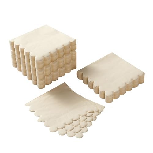 BEFORYOU 100 Pack Cocktail Napkin 2-Ply Scalloped Edged Dessert Napkins Folded 5 x 5 Inches Disposable Napkins for Dinner Wedding Birthday Party Bridal Anniversary Reception Event (Milky-White) - Image 1