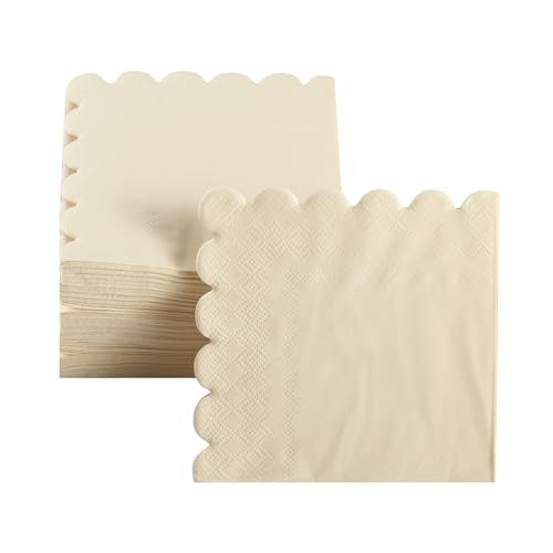 BEFORYOU 100 Pack Cocktail Napkin 2-Ply Scalloped Edged Dessert Napkins Folded 5 x 5 Inches Disposable Napkins for Dinner Wedding Birthday Party Bridal Anniversary Reception Event (Milky-White) - Image 4