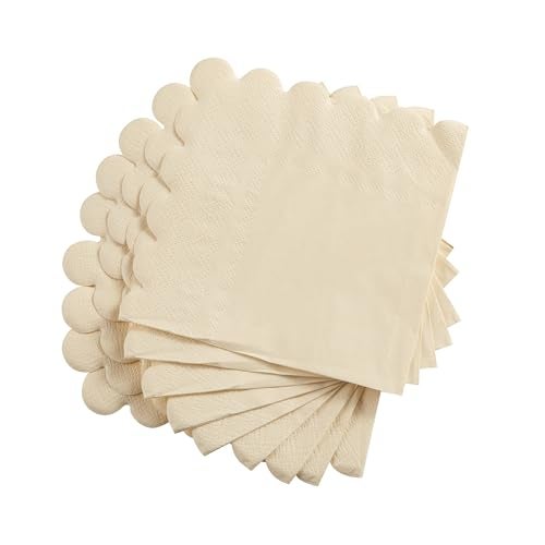 BEFORYOU 100 Pack Cocktail Napkin 2-Ply Scalloped Edged Dessert Napkins Folded 5 x 5 Inches Disposable Napkins for Dinner Wedding Birthday Party Bridal Anniversary Reception Event (Milky-White) - Image 3