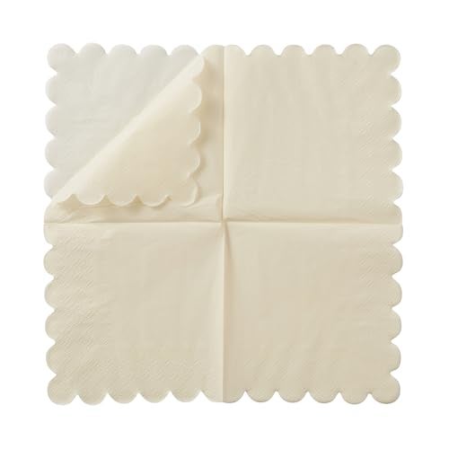 BEFORYOU 100 Pack Cocktail Napkin 2-Ply Scalloped Edged Dessert Napkins Folded 5 x 5 Inches Disposable Napkins for Dinner Wedding Birthday Party Bridal Anniversary Reception Event (Milky-White) - Image 5
