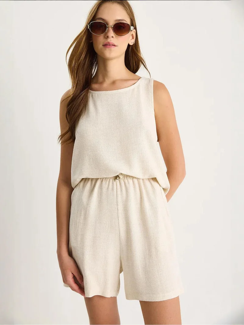 Bianco Lucci LUCCI High Waist Linen Blend Wide Leg Two-Piece Set