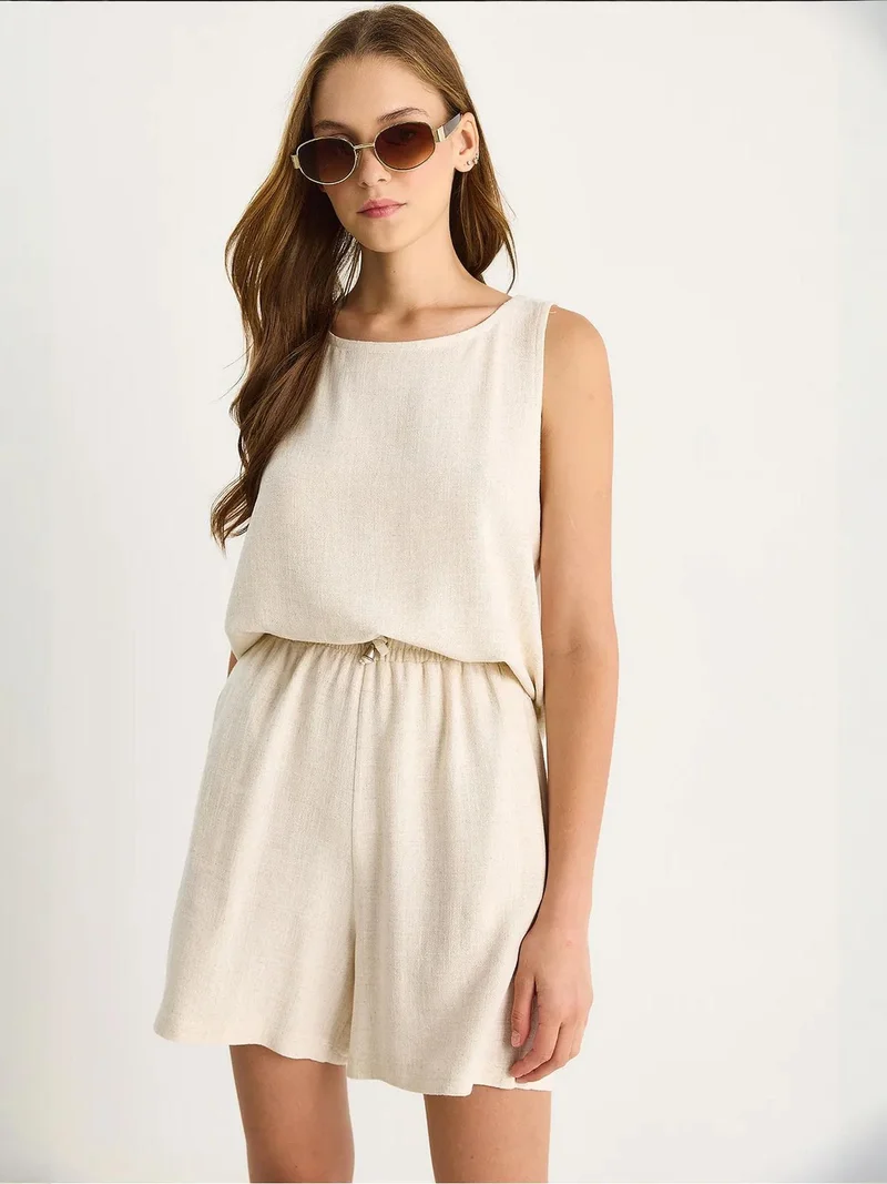 Bianco Lucci LUCCI High Waist Linen Blend Wide Leg Two-Piece Set