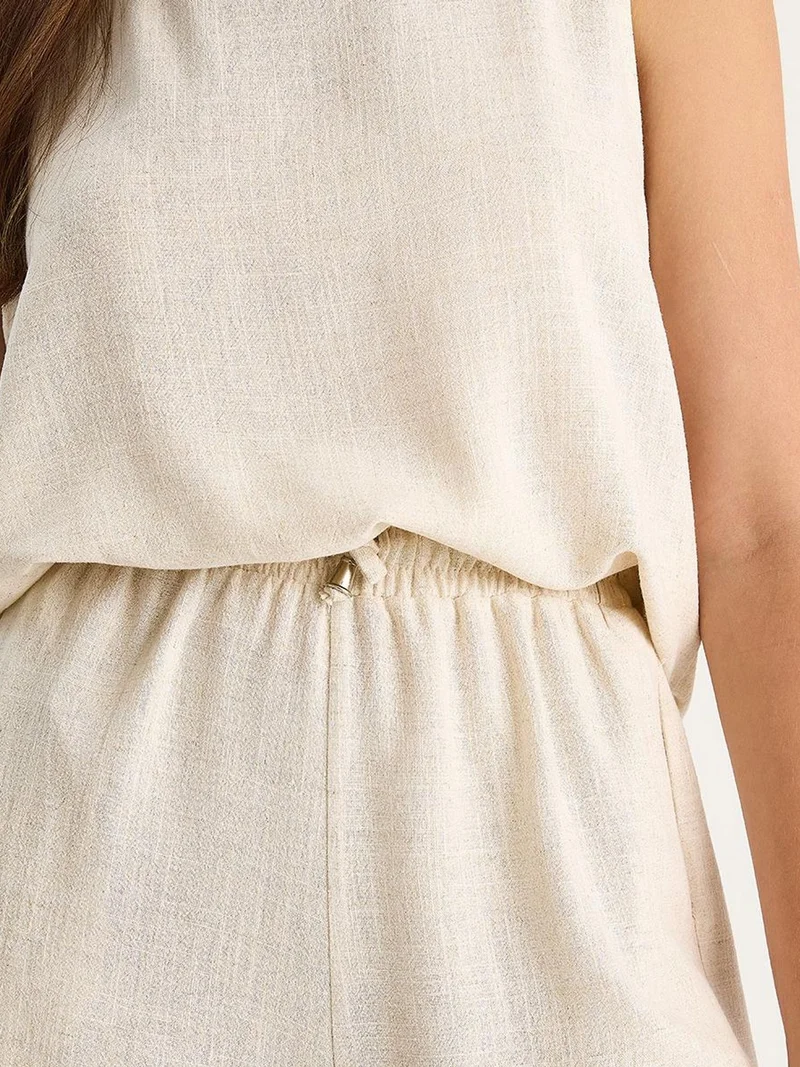 Bianco Lucci LUCCI High Waist Linen Blend Wide Leg Two-Piece Set